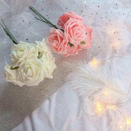 Behogar 25pcs Artificial Roses with Stems Romantic Fake Flowers Decorations for Wedding Valentine Party Home Decor Supplies