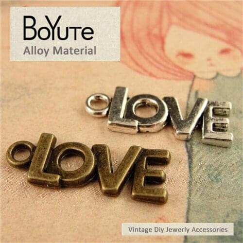 BoYuTe (100 Pieces/Lot) 21*8 Zinc Alloy Antique Bronze Silver Plated Love Charms Pendant for Jewelry Making Diy Accessories