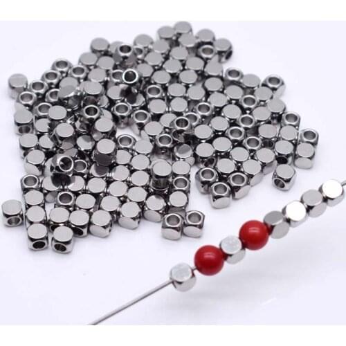 50pcs 2 3 4 5 6mm Stainless Steel Beads DIY Hypoallergenic Metal Faceted Square Loose Spacer Beads For Jewelry Making