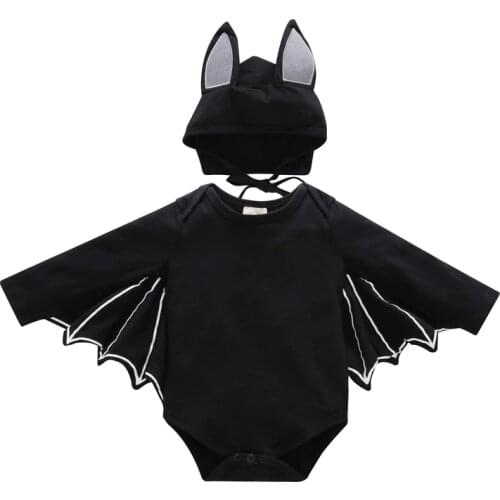 Baby Clothes Onesie Suit Newborn Boys and Girls Cute Batwing Long Sleeve Kids Romper with Hat