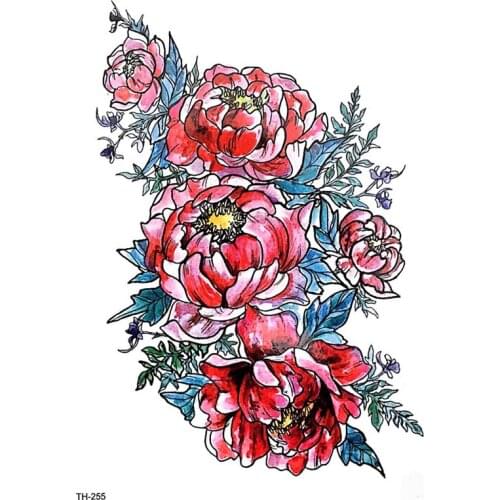 DIY Body Art Temporary Tattoo Colorful Peony Watercolor Painting Drawing Decal Waterproof Tattoos Sticker