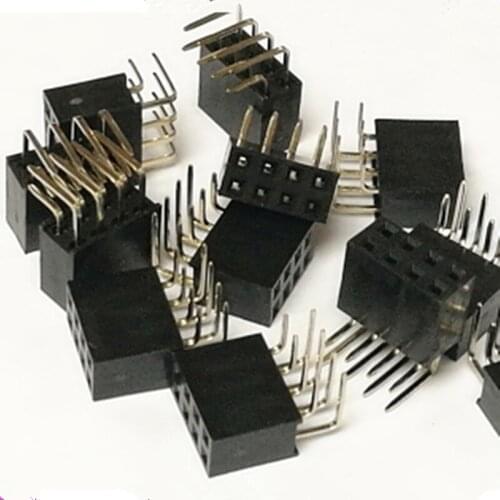 Double row socket 2.54 mm 6P/8P/10P/12P/16P 90 degree bend foot, straight socket