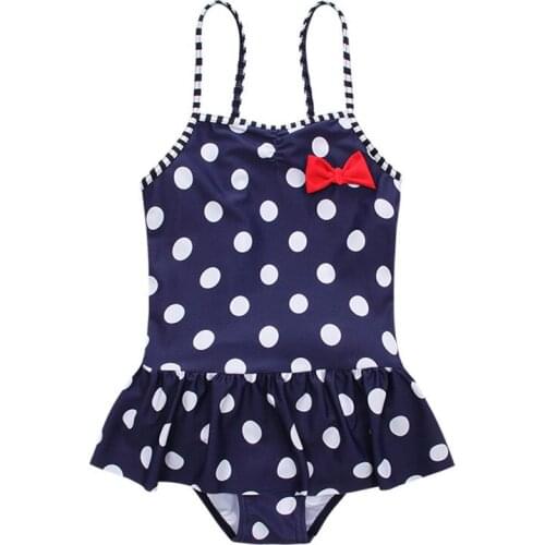 Funfeliz Blue Baby Girl Swimsuit With Skirt Cute Dot Bow one piece swimwear for girl Kids Swimming Suit Children Bather 2-10 Y