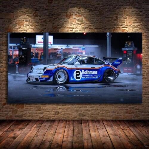 Modern Blue and White Racing Car Wall Art Canvas Painting Posters and Prints Living Room Bedroom Home Wall Decoration Cuadros
