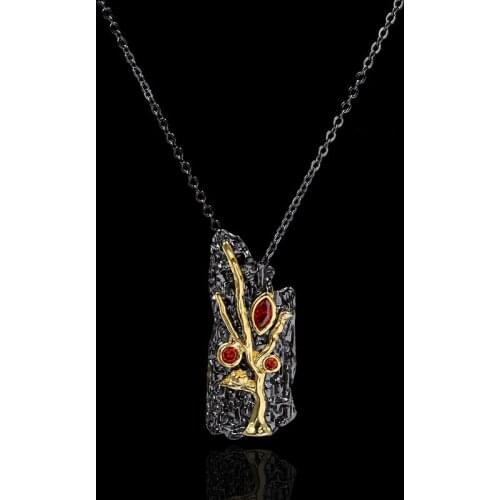 Italy Jewelry Natural Garnet 925 Silver Pendant Necklace Gothic Two Tone Black Gold Color Branch Clavicle Chains for Women