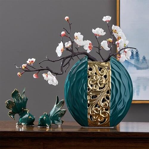 Ceramic Vase Green White Round Vase Living Room Decoration Vase Modern Home Decoration Office Desk Vase Decoration Household