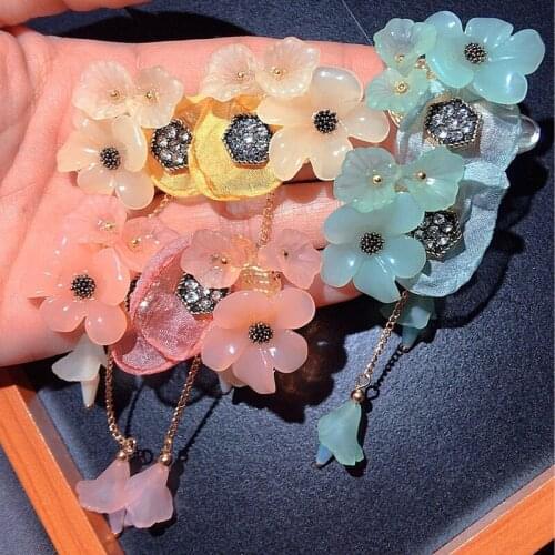 Korean Flower Acrylic Long Tassel Dangle Earring For Women Resin Drop Earring Girls Party Romantic Jewelry