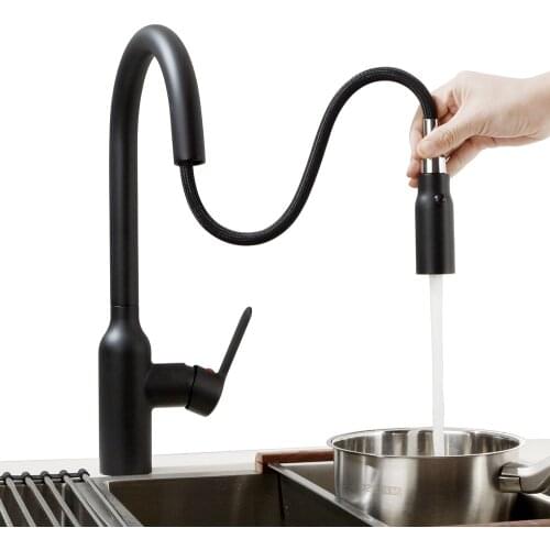 Black & Chrome Pull Out Tap Head Kitchen Sink Water Mixer Faucet Magnetic Secure Dual Function Kitchen Faucet