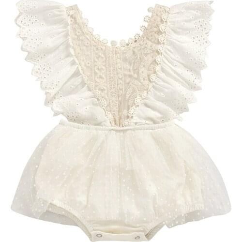 Summer Baby Clothes Newborn Infant Girl Solid With Lace Bow Romper Jumpsuit Kids Baby Onesie Leotard