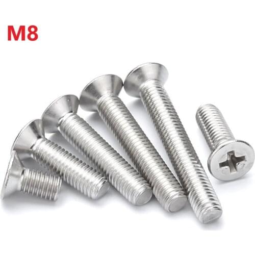 M8 Cross Recessed Countersunk Screws 304 Stainless Steel Phillips Flat Head Machine Bolts 10 12 14 16 18 20 45 50 100 110 120mm
