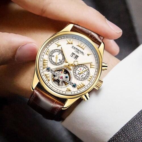 Carnival Brand Tourbillon Mechanical Luminous Mens Watches Fashion Army Sports Waterproof 30m Watch Luxury Full Steel Wristwatch