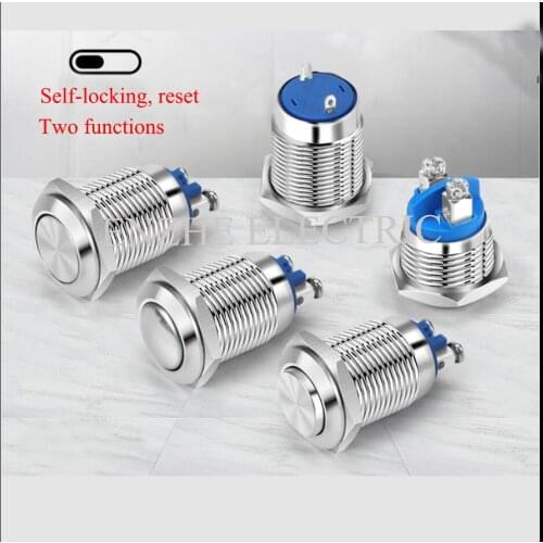 10mm Metal waterproof jog switch self-locking self-reset screw foot welding foot PA66 fire retardant waterproof grade IP65