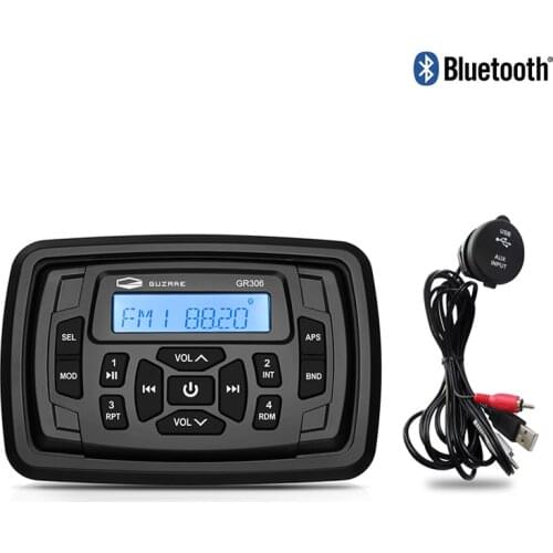 Marine Radio Bluetooth Stereo Audio AM FM Receiver Car MP3 Player For RV ATV Yacht Motorcycle+Boat Extension AUX USB Audio Cable