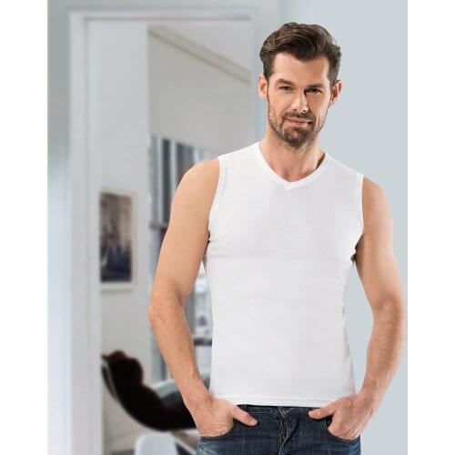 Mens solid color seamless underwear 100% cotton brand clothing male rib v-neck zero sleeve 1110.1