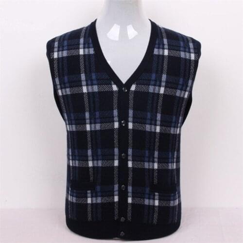 100%goat cashmere plaid knit men fashion thick cardigan sweater dark blue 3color S/3XL