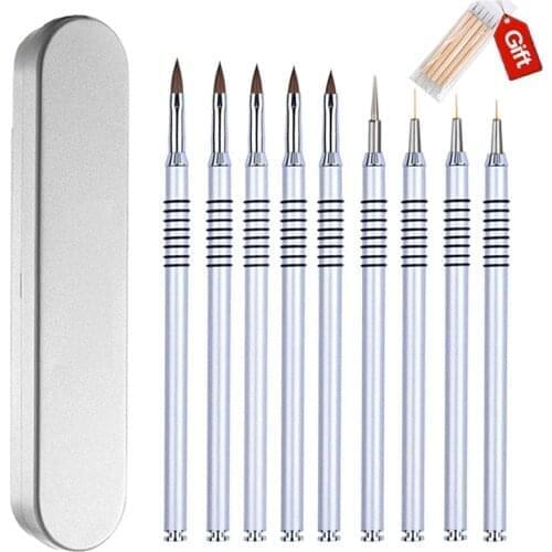 UsiDaer Nail Art Brush Acrylic Paint Set Poly Kit Gel DIY Flower Drawing Silver with Copper Handle Manicure Nail Art Polis