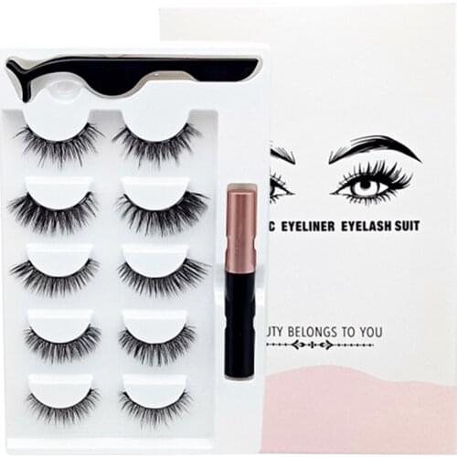 5 Pairs Magnetic Eyelashes Eyeliner Magnet Natural Short Magnetic False Lashes Set Magnetic Eyeliner Tweezer Makeup Tool Set