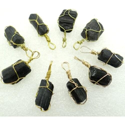 Natural Black Tourmaline Wire Wrapped Irregular Shaped Pendants Chakra Healing Point Reiki Raw Gemstone Jewelry Making 4Pcs