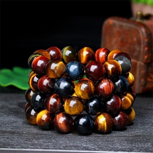 Natural Red Blue Tiger Eye Volcanic Lava Stone Round Beads For Bracelet Jewelry Making Wholesale Free Shipping 6 8 10 12 14 MM