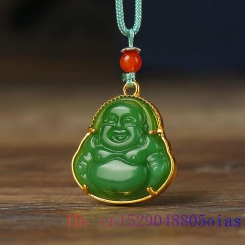 Jade Maitreya Pendant Chinese Necklace Buddha Women 925 Silver Natural Gifts Crystal Charm Jewelry Fashion Chalcedony Zircon
