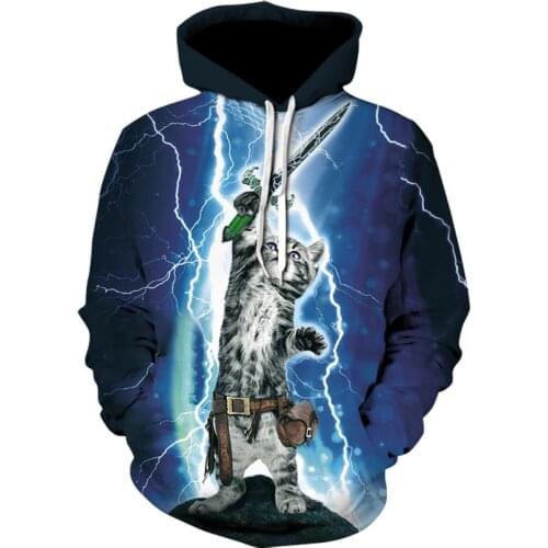 A new fashion woman animal print long sleeve casual sports hoodie thunderbolt lightning cat personality street wear hoodie 2020