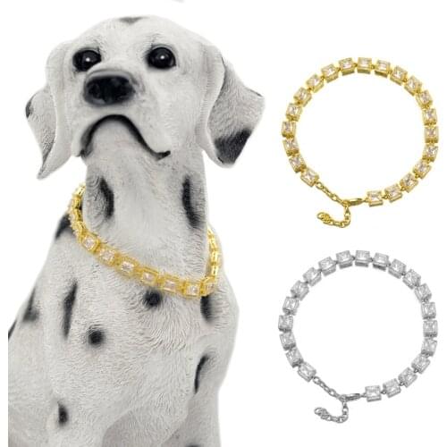 New Zircon Full Diamond Gold Dog Necklace Titanium Steel Dog Chain Luxury Crystal Collars for Dogs Wedding Jewelry Accessories