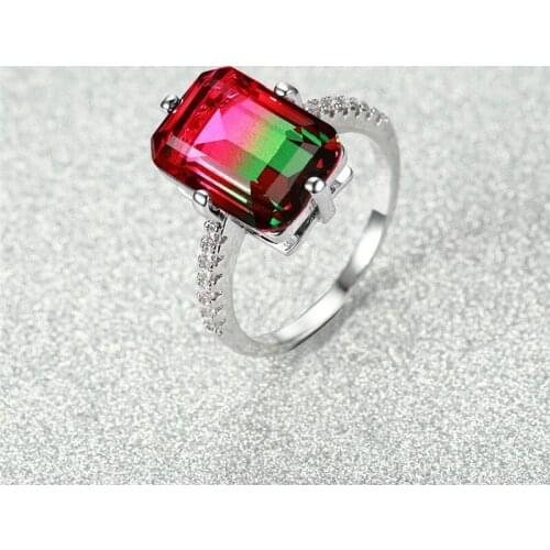 Red Green Gradient Zircon Rainbow Stone Wedding Rings For Women Luxury Jewelry Geometric Multicolor Crystal Ring Engagement Gift