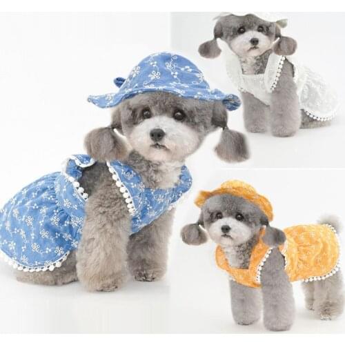 Girl Dog Clothes Dress Summer Cat Puppy Clothing Pet Hat Cap Headwear Yorkshire Pomeranian Poodle Small Dog Dresses Dropshipping