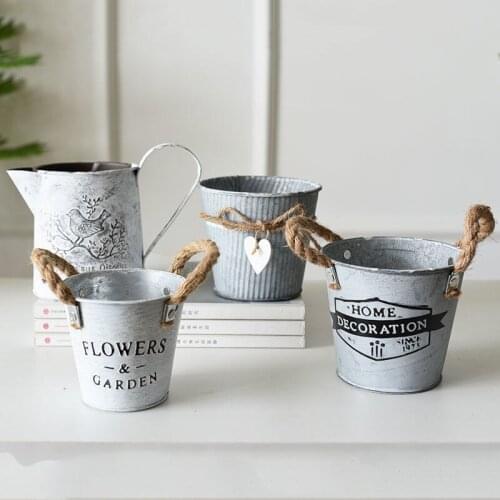 Retro tin flower pots garden decoration green plants succulent pots wrought iron vase home decoration hydroponic plant accessory