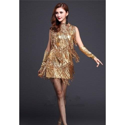 New Adult V neck Sequin Flapper Dresses Dance Costumes Fringe Latin Dress for competition