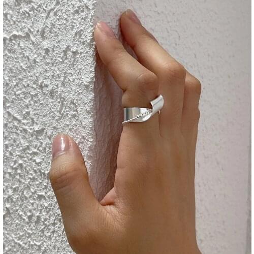 Authentic 925 Sterling Silver Fine Jewelry Irregular Twist &Beads Chain Ring Tassel Womens