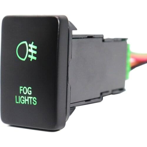 12V Fog Lights Pushbutton Switch ON-Off Green LED Lights with Connector Wire For Toyota Rav4 Prado 150/200 Series Camry