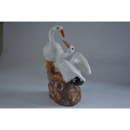 Rare OLD procelain Crane companion statue,Hand-carving crafts,Collection&Adornment,Free shipping