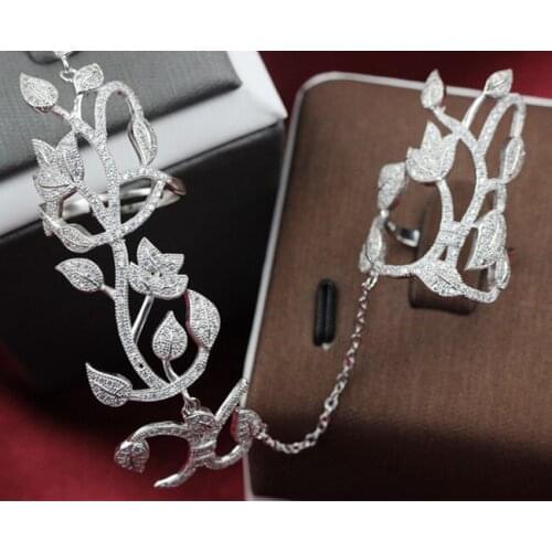 Designer Fashion 925 Sterling Silver Jewelry 3A Cubic Zirconia Party Leaf Adjustable Ring