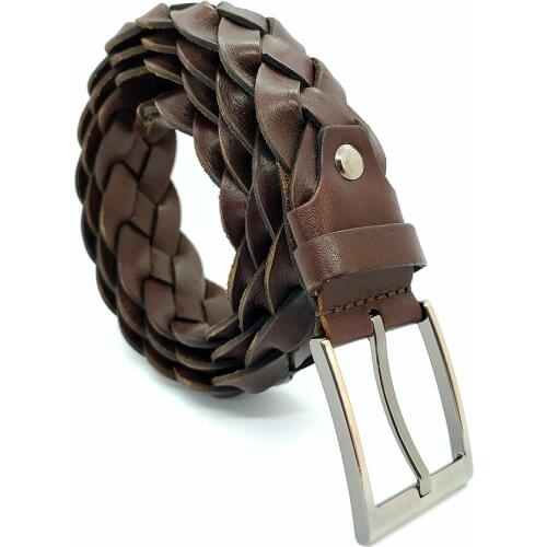 Genuine Soft Leather Handmade Unisex Knitting Belt High Quality Calfskin For Pants Metal Buckle Casual Gift For Valentines Day