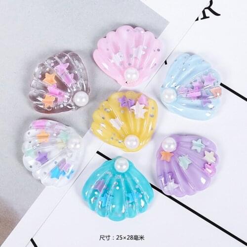 Mix Color 10pc 25x28mm Cute Glitter Flatback Resin Shell Cabochon For Phone Deco Hair Bow DIY Scrapbook Embellishmen