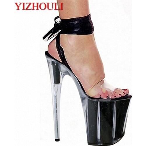 20cm The temptation of transparent sandals around the wrist with a black ribbon models of shoes, Dance Shoes