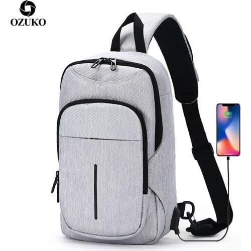 OZUKO USB Charging Chest Pack 2020 New Mens Messenger bags Oxford Water Repellent Shoulder Bag Fashion Male 9.7" Crossbody Bag