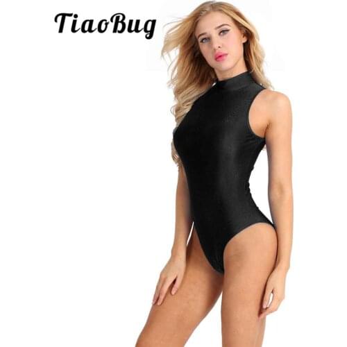 TiaoBug Women Sleeveless Stretch Solid Color Ballet Dance Leotard Adult Gymnastics Leotard Ballerina Sports Bodysuit Swimsuit