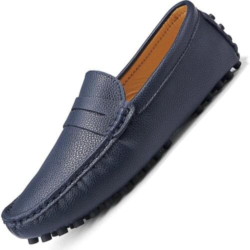 Genuine Leather Men Shoes Luxury Brand Formal Casual Mens Loafers Moccasins Soft Breathable Slip on Boat Shoes Plus Size 39-50