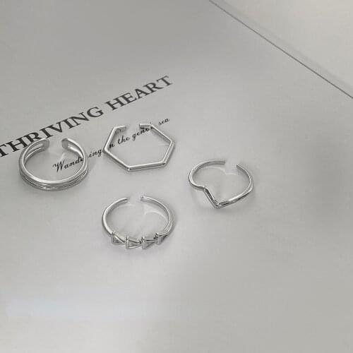 U-Magical INS Fashion Double Layer Irregular Link Ring for Women Geometric Hollow Open Adjustable Index Finger Ring Jewelry