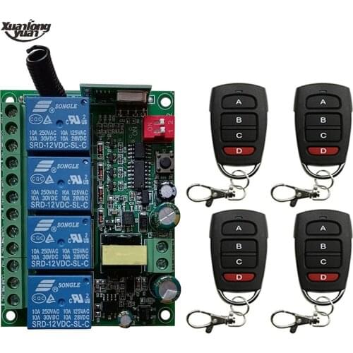 Universal Wireless Remote Control AC110V 220V 230V 4CH Relay Receiver Module RF Switch 4 Butto Remote Control Gate Garage opener