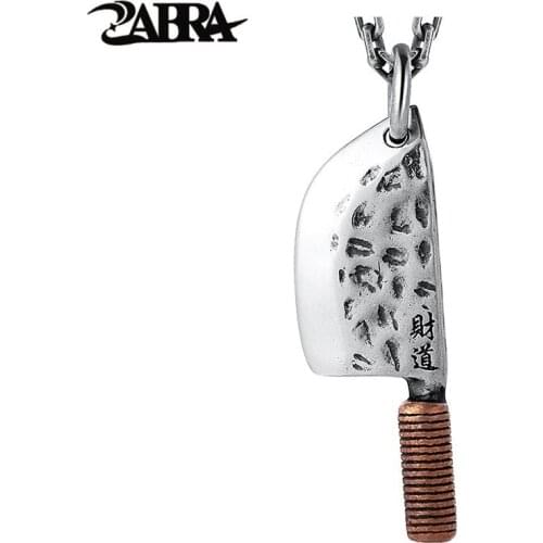 ZABRA 925 Sterling Silver Pendant Men Kitchen Knife Shape Wealth Meaning Punk Rock HipHop Biker Man Necklace Gothic Jewelry