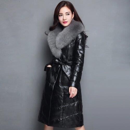 100% Natural Fox Fur Collar Winter Jacket Women 2020 European Style Genuine Sheepskin Leather Outerwear 90% Down Jacket WUJ0766