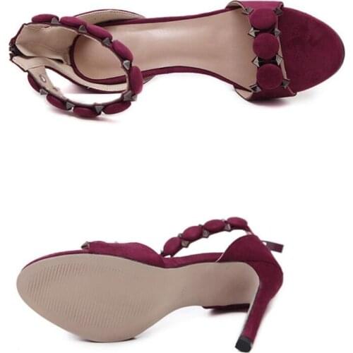 Women High Heels Rivet Sandals 2019 Summer Wedding Party Shoes Sexy Women Pumps Open Toe Sandals Slingback Studded Black Red