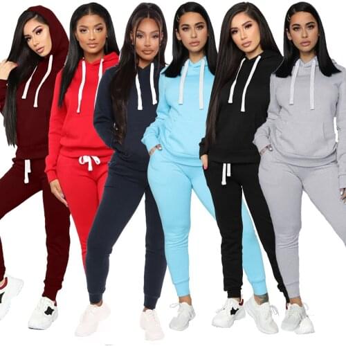 Women 2 Piece Set Autumn Winter Fashion Hooded Patchwork Long Sleeve Top High Waist Pants Sport Jogging Matching Set Tracksuit