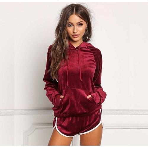 Womens Two Piece Set Hoodies Short Pants Casual Sporting Suits Sets Long Sleeve Top Sportswear Autumn Velvet Tracksuit