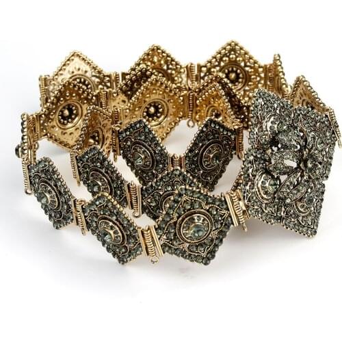 Sunspicems Morocco Rhinestone Belt for Women Antique Gold Color Gray Crystal Metal Waist Chain Adjustable Length Wedding Jewerly