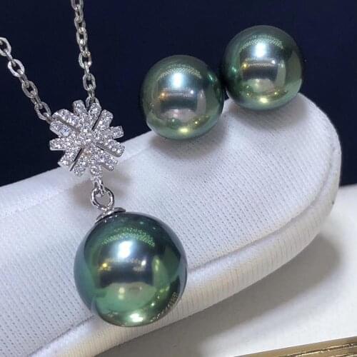 D302 Fine Jewelry 18K White Gold Natural Fresh Water Peacock Green Pearl 7-9mm Females Jewelry Sets for Women FIne Jewelry Sets