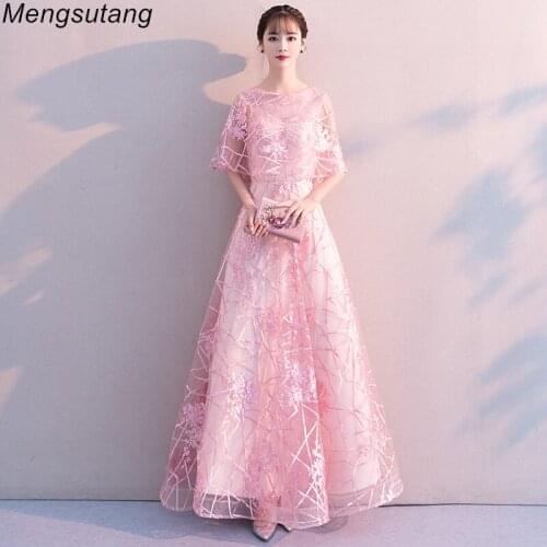 Robe de soiree 2021 Pink Evening Dresses Long Slim Elegant Lace vestido de festa Banquet Bride Wedding Formal Party Prom dresses